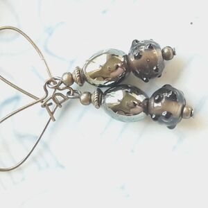 artisan earrings 483#mfs NEW boho Metallic hobnail fireglaze glass drop earrings